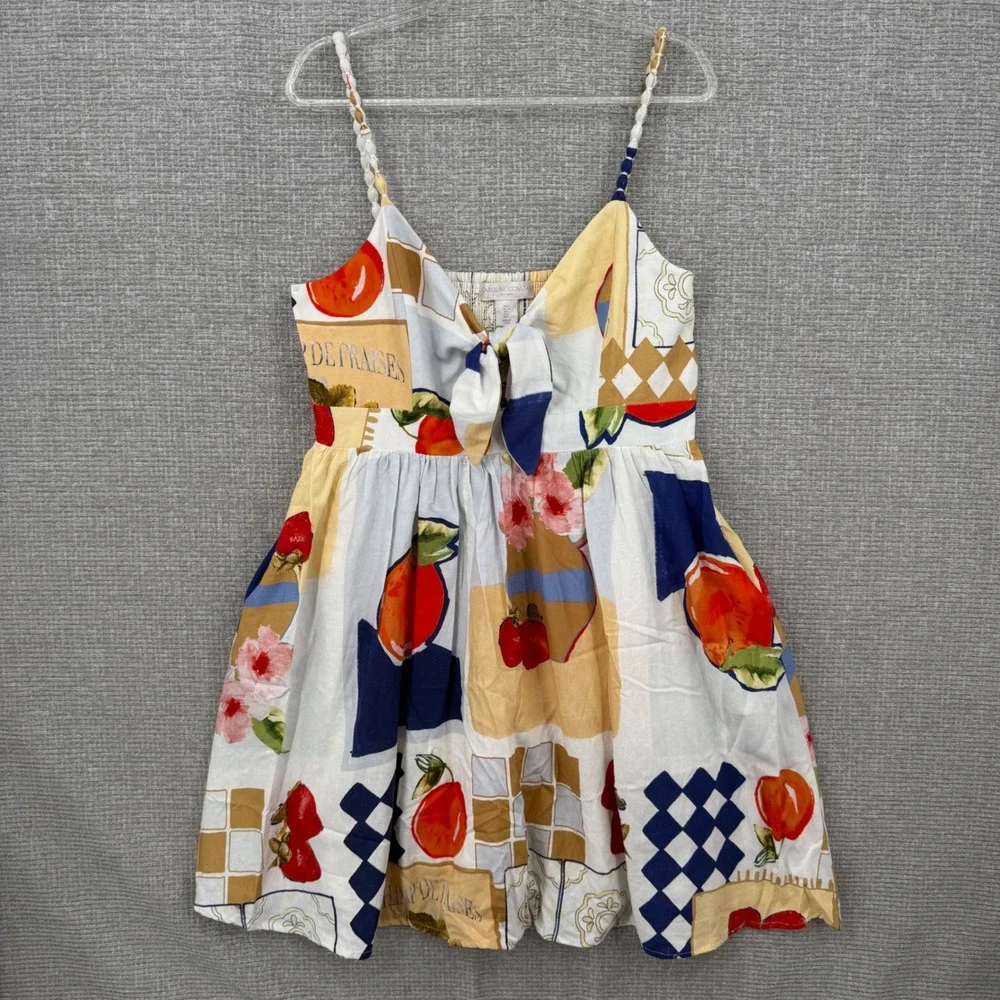 Caroline Constas Champ de Fraises Fruit Bow Mini Dress Women L Multi Color Patch